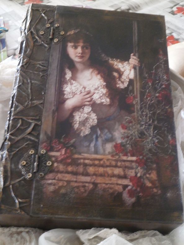 Large wooden box with decoupage mixed media-ANASTASIA EMMANOUILIDOU