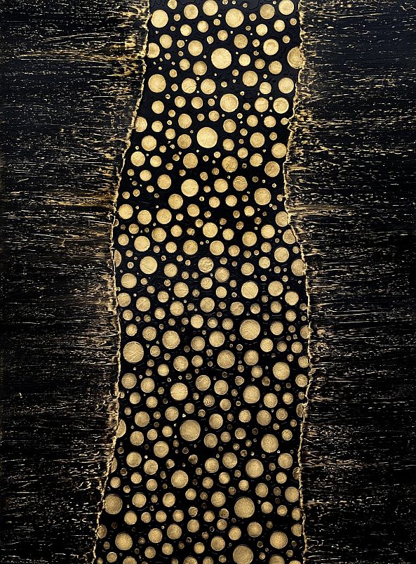 Golden Fault, acrylic, texture, black, gold, abstract-Olivia Maro