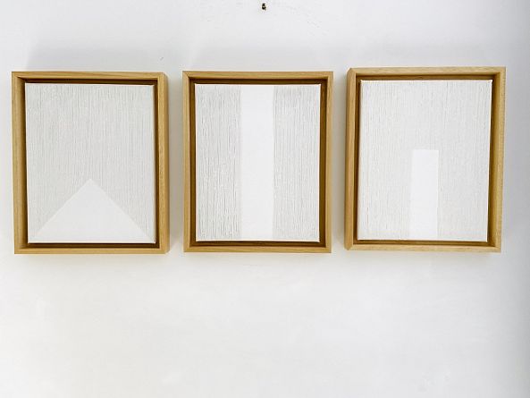 Lines of Contemplation, Triptych, acrylic, white, abstract-Olivia Maro