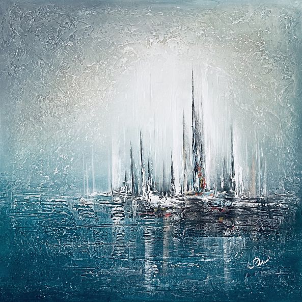 Picture Painting, acrylic, nature, seascape, blue turquoise white, 58x58cm, unframed-Olivia Maro